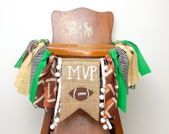 Pancarta de fútbol para trona: Decoración para fiesta de cumpleaños del primer año del MVP