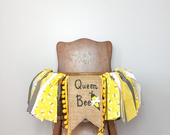 Bee First Birthday High Chair Banner Fun to Bee One Honey Bee Bumble Bee Day Cake Smash Photo Shoot Prop 1st Birthday Summer Party Decor