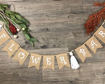 Flower Bar Wood Bead Yarn Tassel Banner/Boho Party Decor/Flower Arranging Party/Bridal Shower/Baby Shower/Dried Flower/Can be Customized
