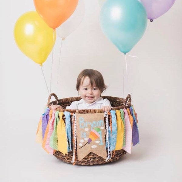 Oh the places you'll go First Birthday Oh the places you'll go High Chair Banner Basket Balloon First Birthday Photo Shoot Prop Personalized