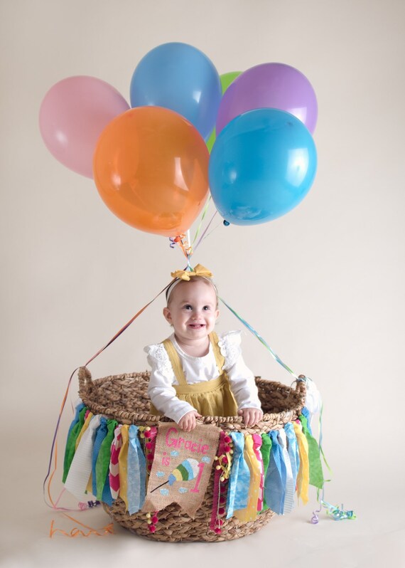 Oh the places you'll go High Chair Banner/Girl First Birthday Photo Shoot Prop/Hot Air Balloon Cake Smash/Hot Pink Yellow Green Blue/Party Il_570xn