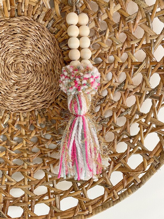 Pom Pom Tassel Wood Bead Combo/Accessory for Stocking/Christmas Gift/Girl Boho Christmas Decor/Green Hot Pink Gold/Handmade Il_570xn