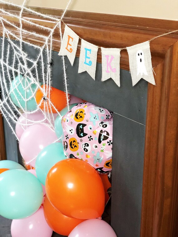 Halloween Party Banner/Kids Halloween Party/EEK burlap banner/Bright colors/Ghost/Ghoul Gang/Pink Orange Turquoise/Trunk of Treat Decor Il_570xn