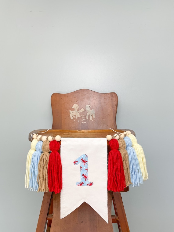 Crawfish First Birthday High Chair Banner: Pinch Me Im One Tassel Party Decor