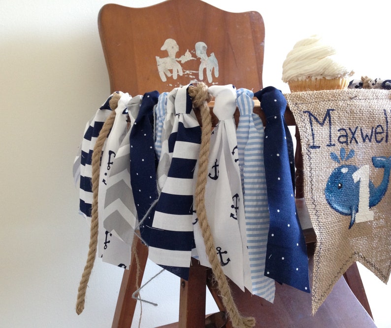 Nautical Whale High Chair Banner/First Birthday Cake Smash image 2