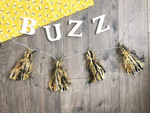 Bee Yarn Tassel Garland/Fun to Bee One/Party Theme/Gender Reveal What will it Bee/Sweet Baby Shower/Black and Yellow/Photo Shoot/Nursery Il_570xn