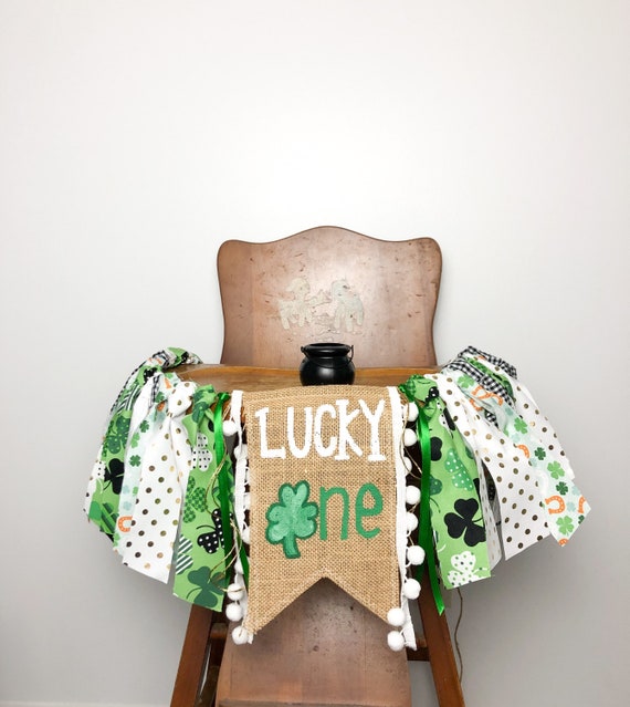 St. Patrick's Day High chair banner/Lucky little one/leprechaun lucky charm/green gold/Cake smash photo prop/First Birthday party decor Il_570xn