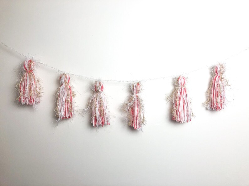 Coral Pink Gold Yarn Tassel Garland/valentine's Day Etsy