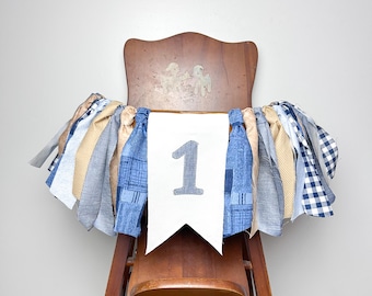 Blue Jean Baby First Birthday Highchair Banner: Denim Darling Fabric Garland