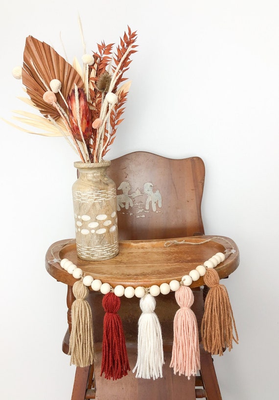 Light Pink Wood Bead Garland with Tassels