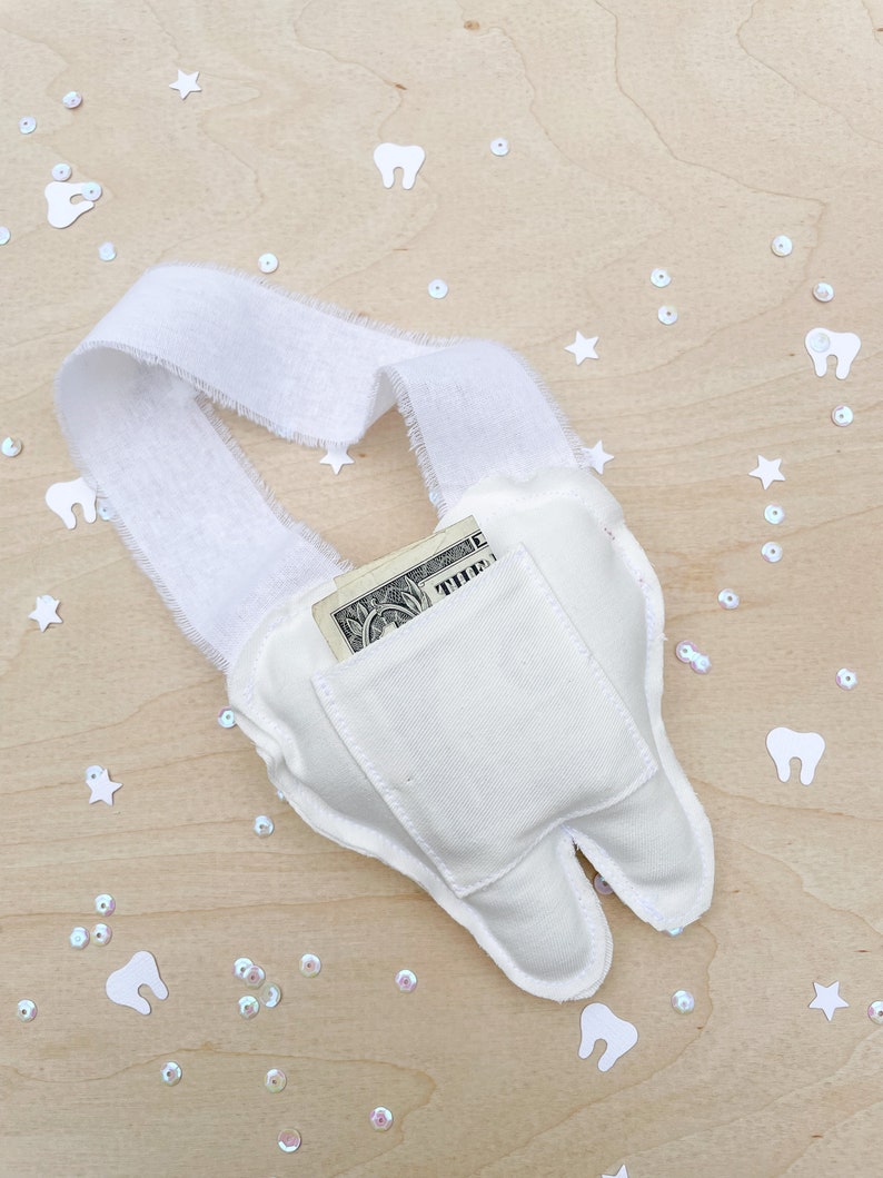 Tooth Fairy Pillow with pocket and Hanger Fairy Pouch First Lost Tooth Holder Tooth Pillow with Name Tooth Cushion Keepsake Baby Shower Gift image 2