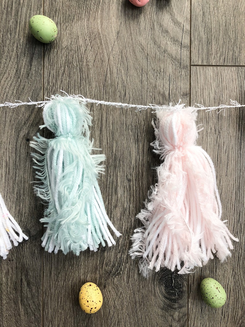 Pastel Yarn Tassel GarlandPastel RainbowEasterBaby Easter ChicksEggsSpring PartyTeepee BannerBaby ShowerPink Purple Mint Green