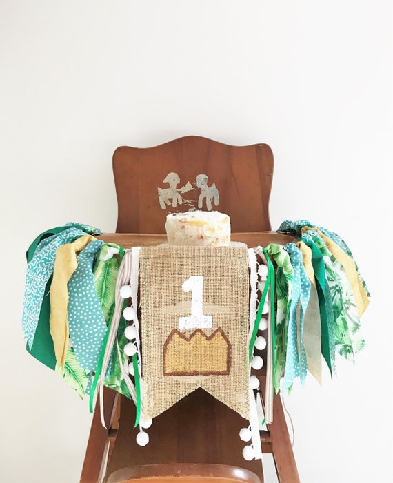 Safari King First Birthday High Chair Banner/Jungle Lion Animals/Cake Smash Photo Shoot Prop/Party Decor/Blue Gold Green/Crown/Handpainted Il_570xn