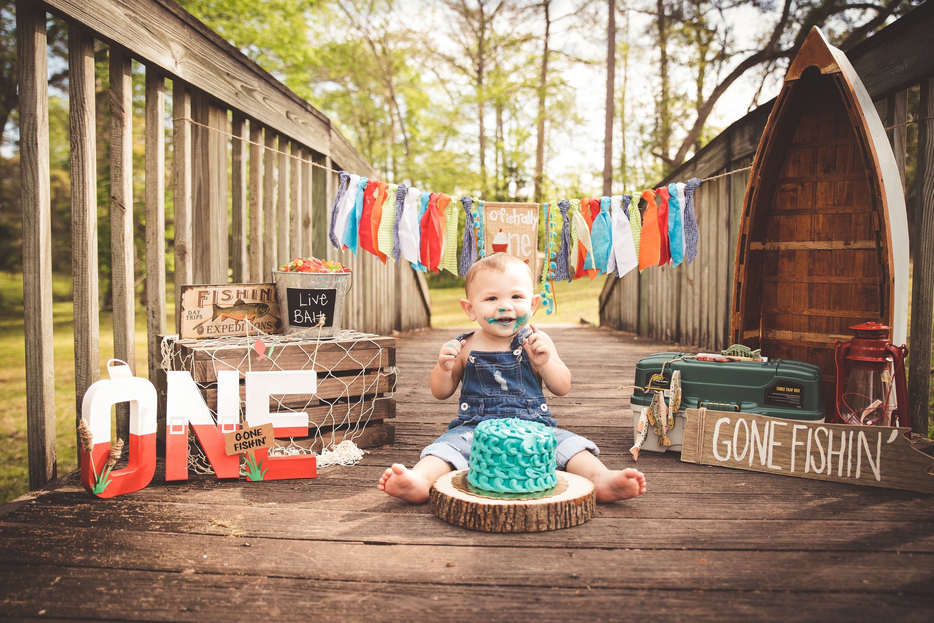 Fishing First Birthday High Chair Banner O Fish Ally One the Big One Party  Decor Fishing Cake Smash Photo Shoot Prop Gone Fishing Name 