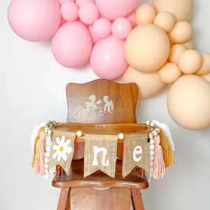 Daisy First Birthday High Chair Banner: Boho Yarn Tassel Garland