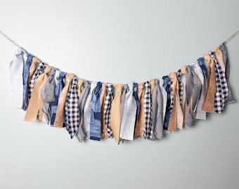 Blue Jean Baby Shower Fabric Garland: Denim Darling 1st Birthday Denim Diamonds Cowgirl Bachelorette Party Decor Reusable Banner