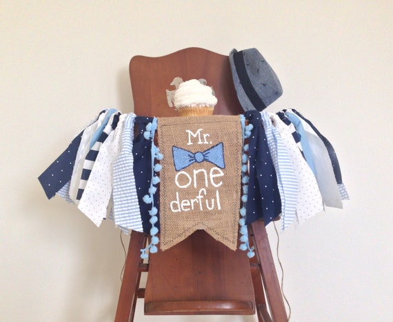 Mr. Onederful High Chair Banner/Little Man First Birthday Cake Smash/Navy and Light Blue/One Year Old Birthday Party Decor/Photo Shoot Prop Il_570xn