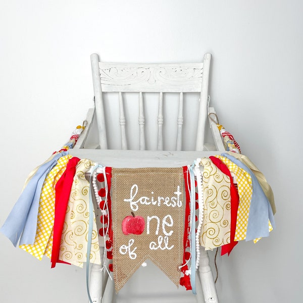 Fairest One of All High Chair Banner Girl First Birthday Party Princess Muted Princess Party Apple Be Kind Fairest one of All Decorations