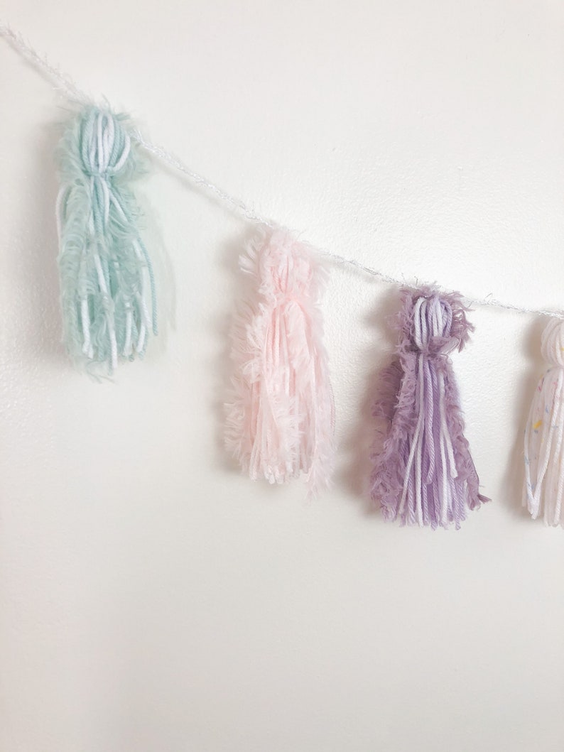 Pastel Yarn Tassel GarlandPastel RainbowEasterBaby Easter ChicksEggsSpring PartyTeepee BannerBaby ShowerPink Purple Mint Green