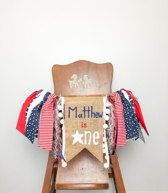 One Little Firecracker First Birthday High Chair Banner/Patriotic All American/Fourth of July/Red White and Blue/Hand painted personalized Il_570xn