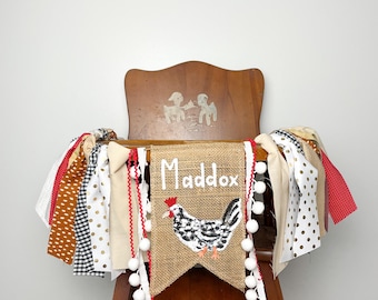 Chicken Highchair Banner: Personalized This Chick is One Farm Rooster Party Decor