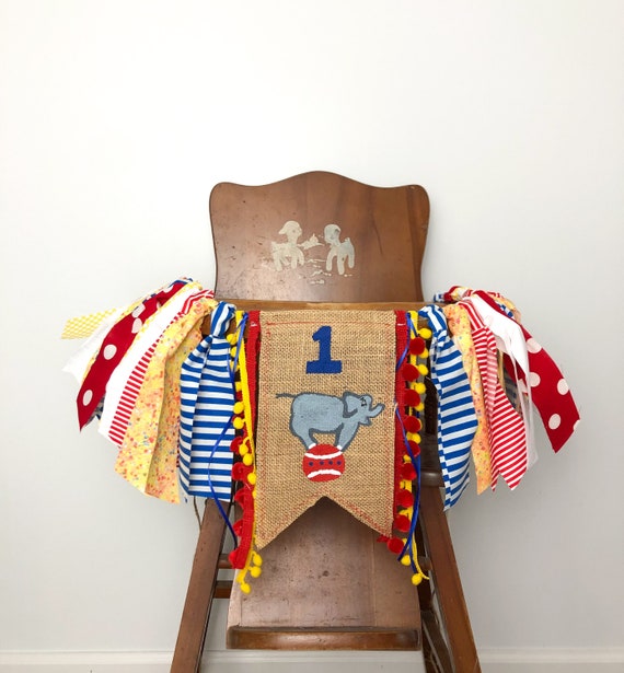 Circus First Birthday High Chair Banner/Carnival Tent Elephant/One Cake Smash Photo Shoot Prop/Party Decor/Highchair Tutu/Garland Il_570xn