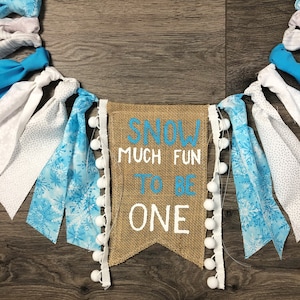Snow much fun to be one high chair banner Winter onederland Winter First Birthday Party 1st Birthday Party Decor Snow Party Decorations image 6