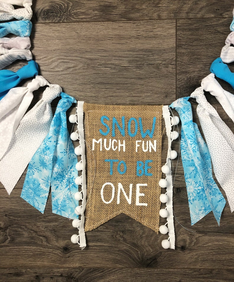 Snow much fun to be one high chair banner Winter onederland Winter First Birthday Party 1st Birthday Party Decor Snow Party Decorations image 6