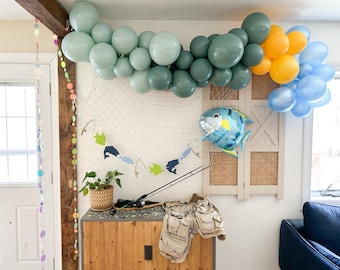 Pancarta de pesca: O-Fish-Ally se retira y pesca el pez grande. Decoraciones para la fiesta del primer cumpleaños.