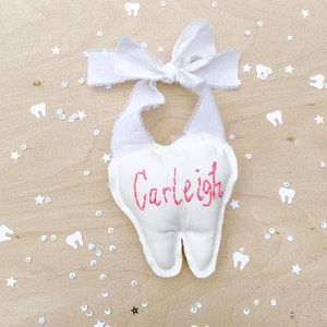 Tooth Fairy Pillow with pocket and Hanger Fairy Pouch First Lost Tooth Holder Tooth Pillow with Name Tooth Cushion Keepsake Baby Shower Gift image 5