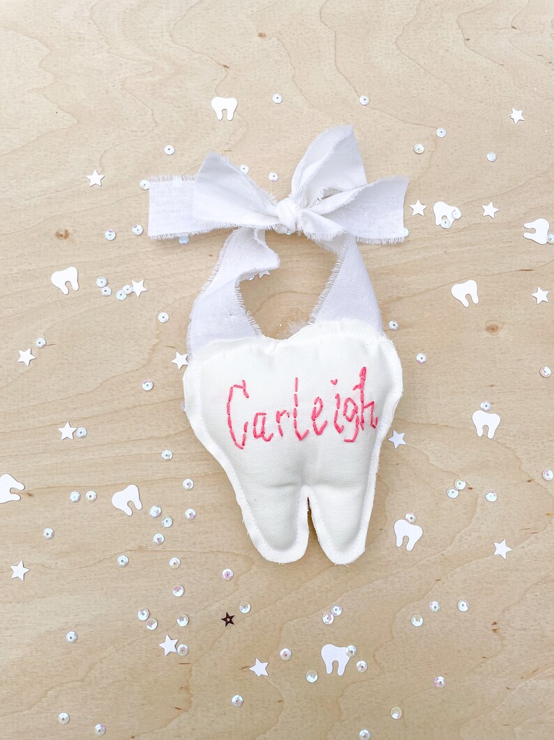 Tooth Fairy Pillow with pocket and Hanger Fairy Pouch First Lost Tooth Holder Tooth Pillow with Name Tooth Cushion Keepsake Baby Shower Gift image 5