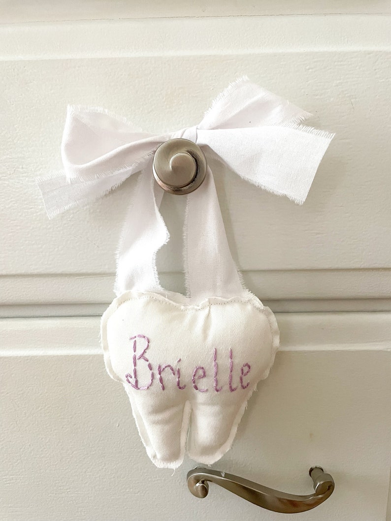 Tooth Fairy Pillow with Name First Lost Tooth Holder Hand Embroidered Name Tooth Holder Tooth Door Hanger Custom Gift Girl Boy Present image 10