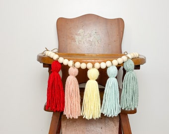 Onederful Things First Birthday Boho Tassel Wood Bead Garland The Wonderful Things You Will Be Party Groovy One Peach Red Yellow Blue Green