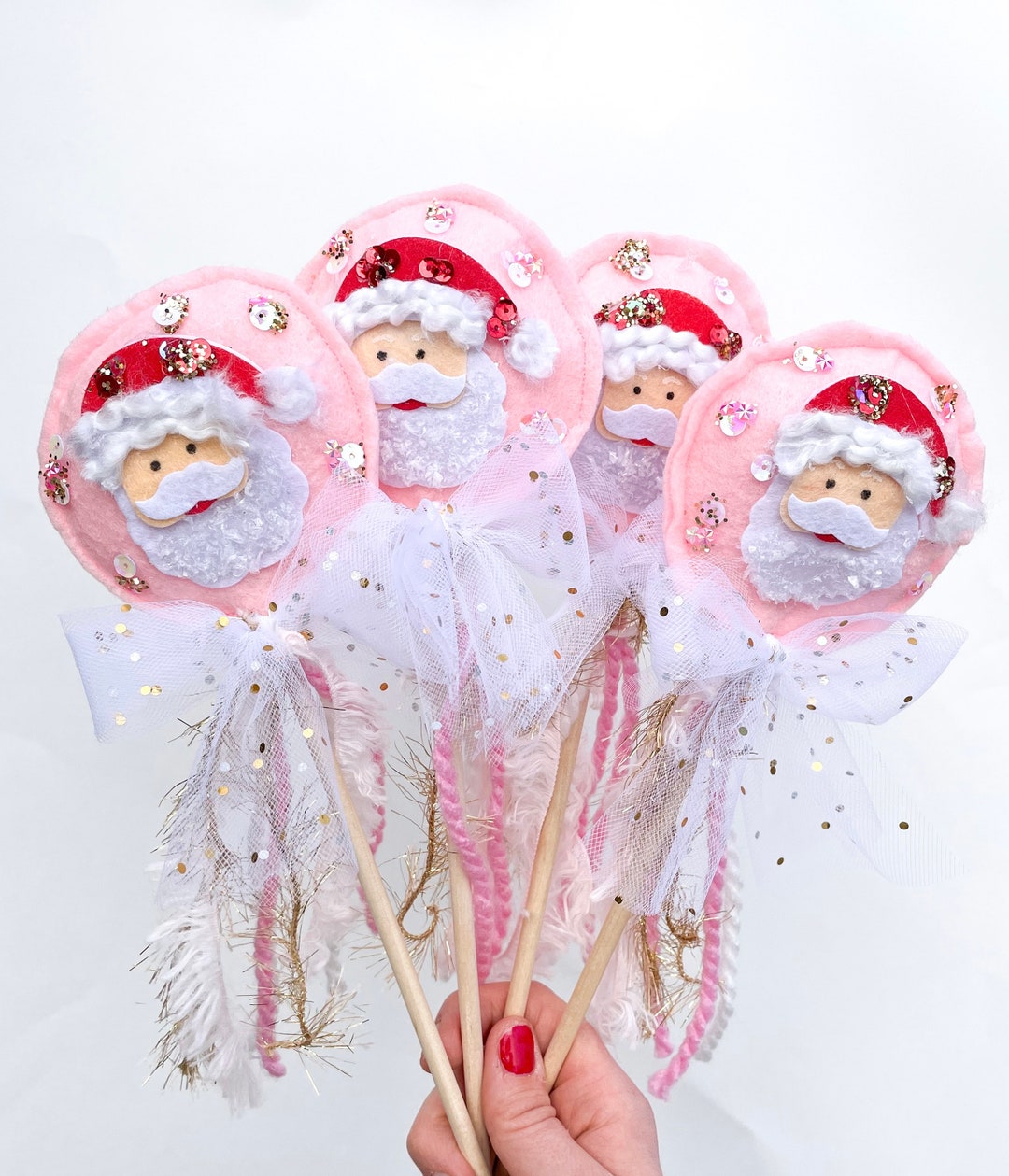Holiday Felt Wand Santa Wand Pink Christmas Magic Wand Imagination Play