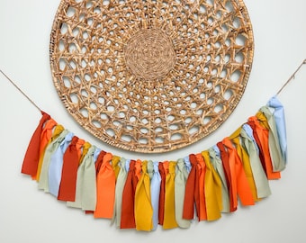 Guirnalda de tela arcoíris retro: pancarta reutilizable con colores apagados para decoración de fiestas de cumpleaños