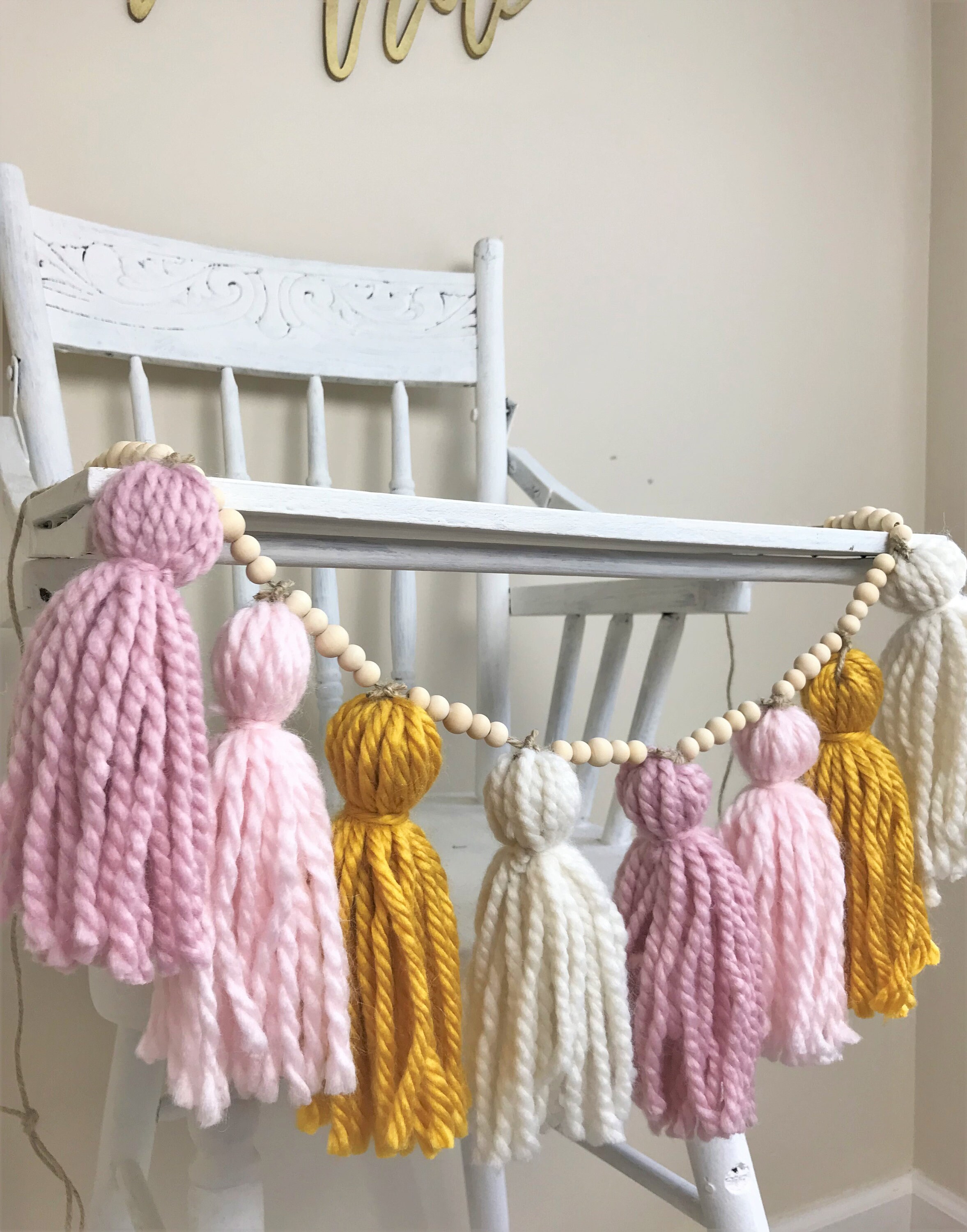 Boho Rainbow High Chair Garland/yarn Tassel Wood Bead Etsy
