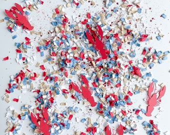 Confeti de cangrejo de río para el primer cumpleaños: Decoraciones para fiesta de mariscos.
