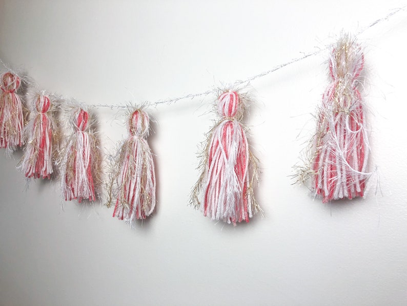 Coral Pink Gold Yarn Tassel Garland/valentine's Day Etsy