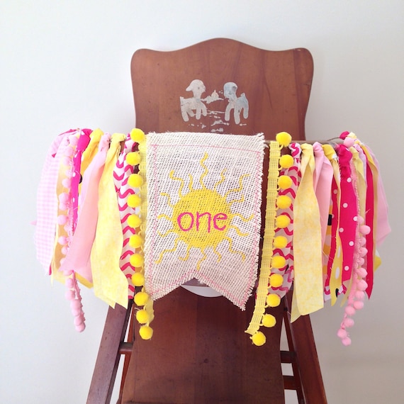 You are my Sunshine High Chair Banner / Girl First Birthday Party Decor / Cake Smash / Summer Theme / Photo Shoot Prop / Pink Yellow Il_570xn