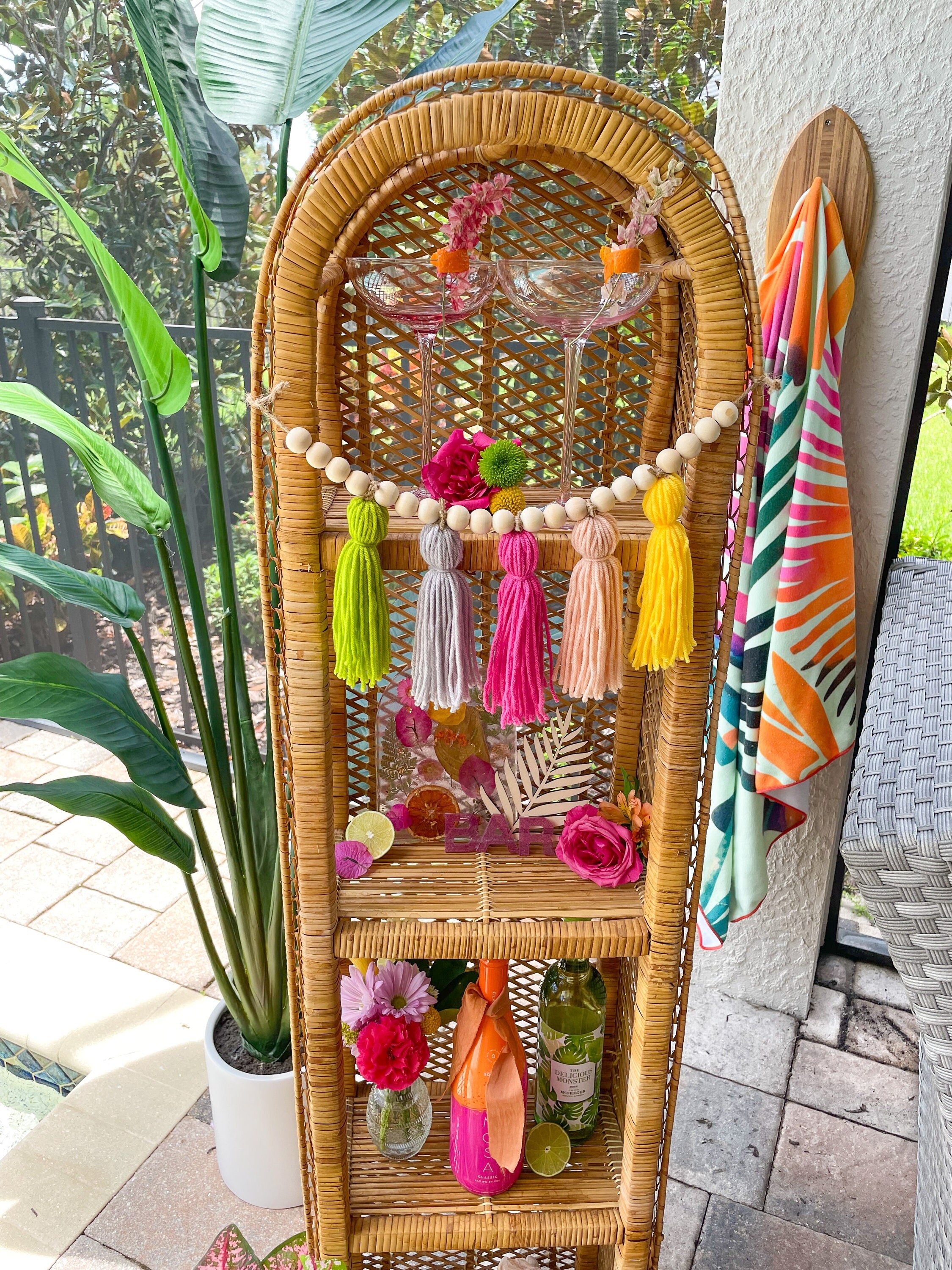 Tropical Fiesta Citrus Yarn Tassel Wood Bead Garland Bachelorette Party Boho Fiesta Barbie Party Banner Bar Cart Garland Girl