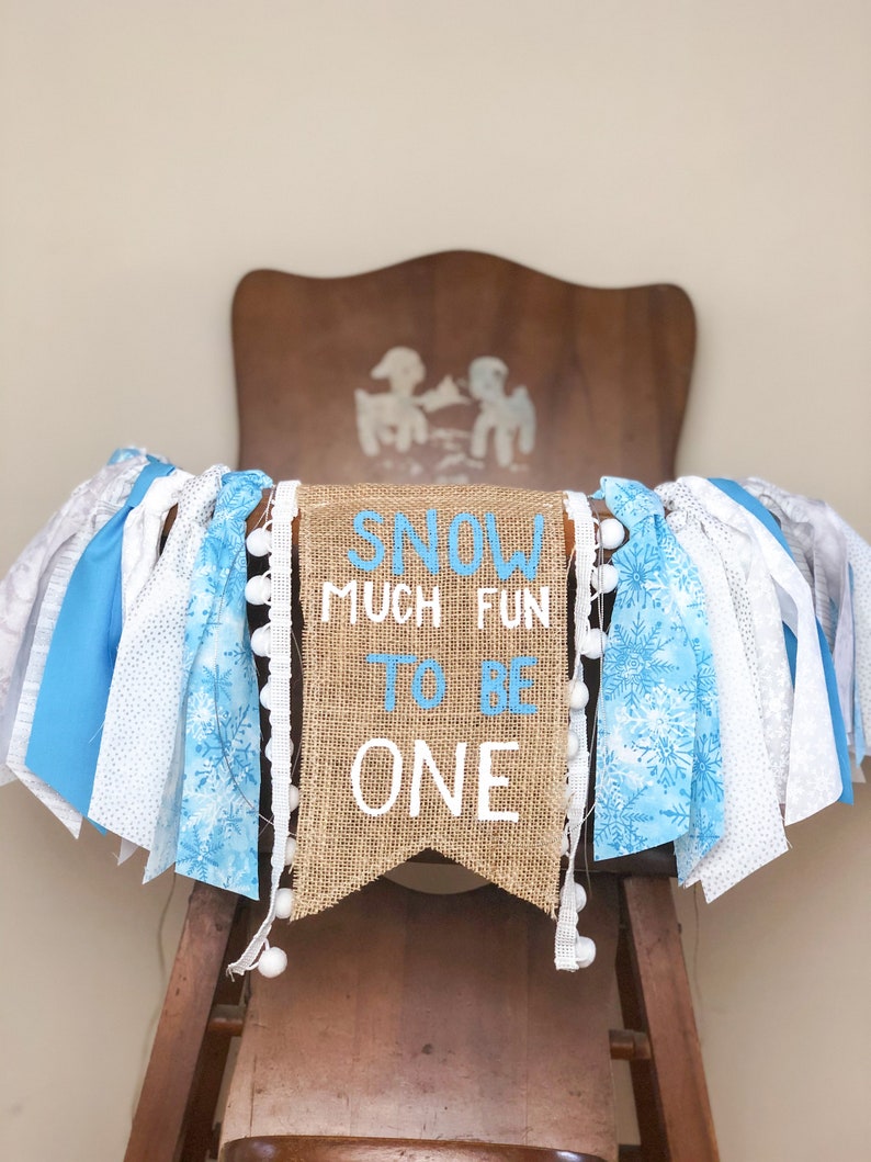 Snow much fun to be one high chair banner Winter onederland Winter First Birthday Party 1st Birthday Party Decor Snow Party Decorations image 1
