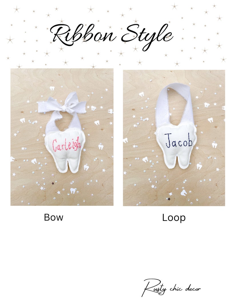 Tooth Fairy Pillow with Name First Lost Tooth Holder Hand Embroidered Name Tooth Holder Tooth Door Hanger Custom Gift Girl Boy Present image 7