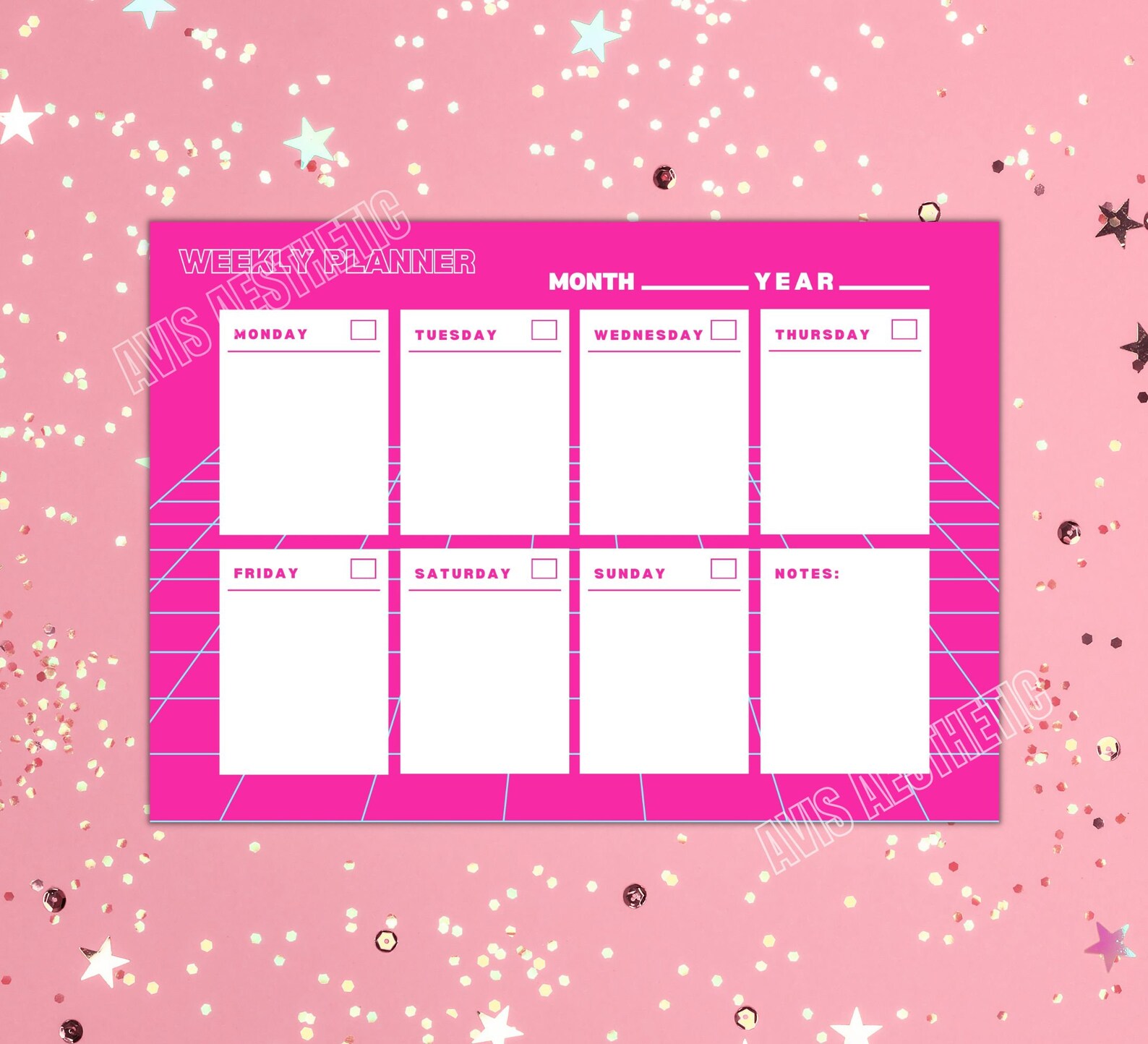 Hot Pink Printable Weekly Planner Pink Digital Planner - Etsy