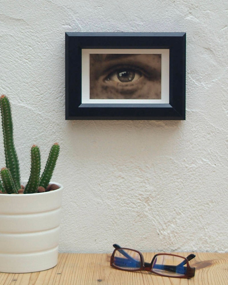 Framed woman's eye, original work on wood, original framed, small format work, woman's eye painting, original painting image 1