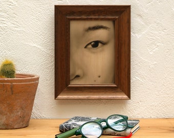 Close up female eye 0105 (from the series "Little Wood") Original acrylic work on wood. Female eye 00105.