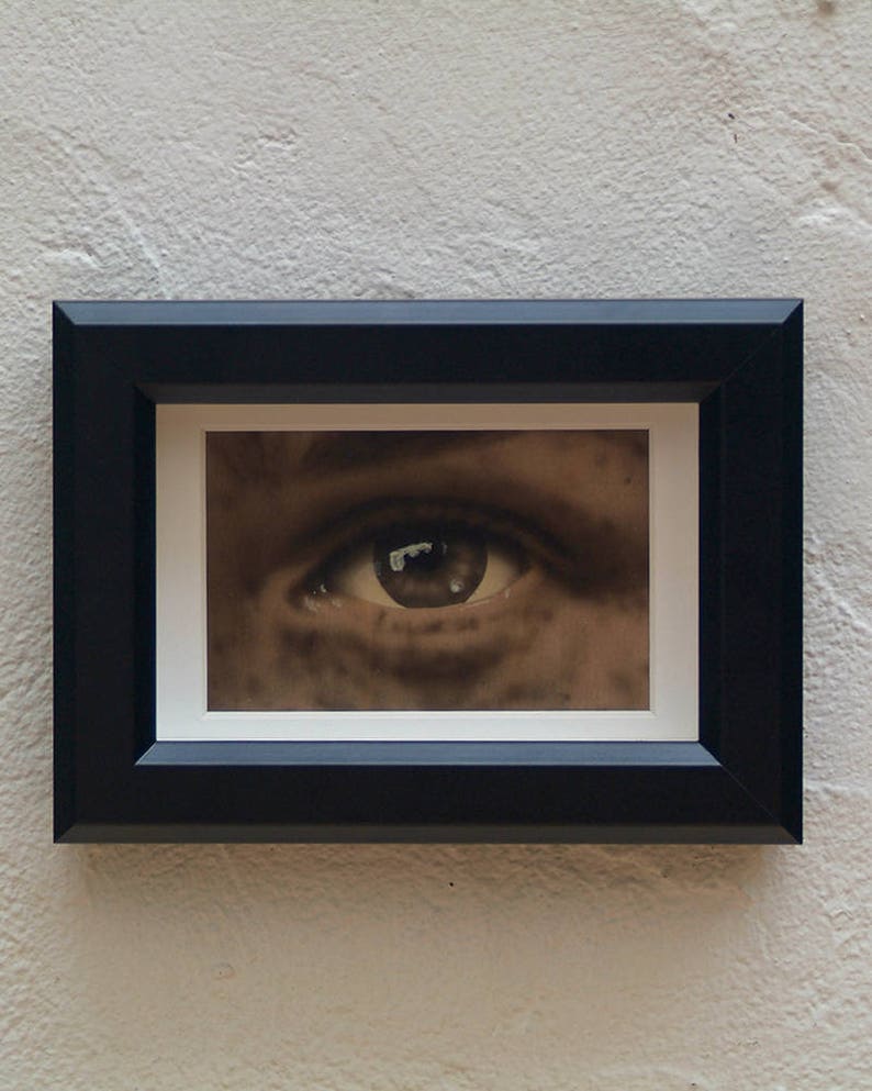 Framed woman's eye, original work on wood, original framed, small format work, woman's eye painting, original painting image 2