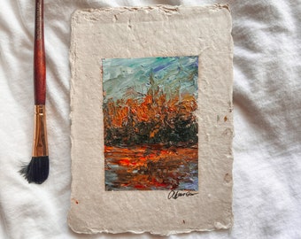 Acrylic Painting Original Landscape Fire Impasto Original Landscape Painting
