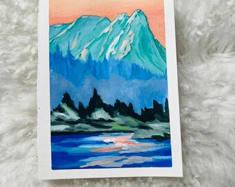 Original Gouache Painting, Mt. Index, Index, PNW Art, Washington Art