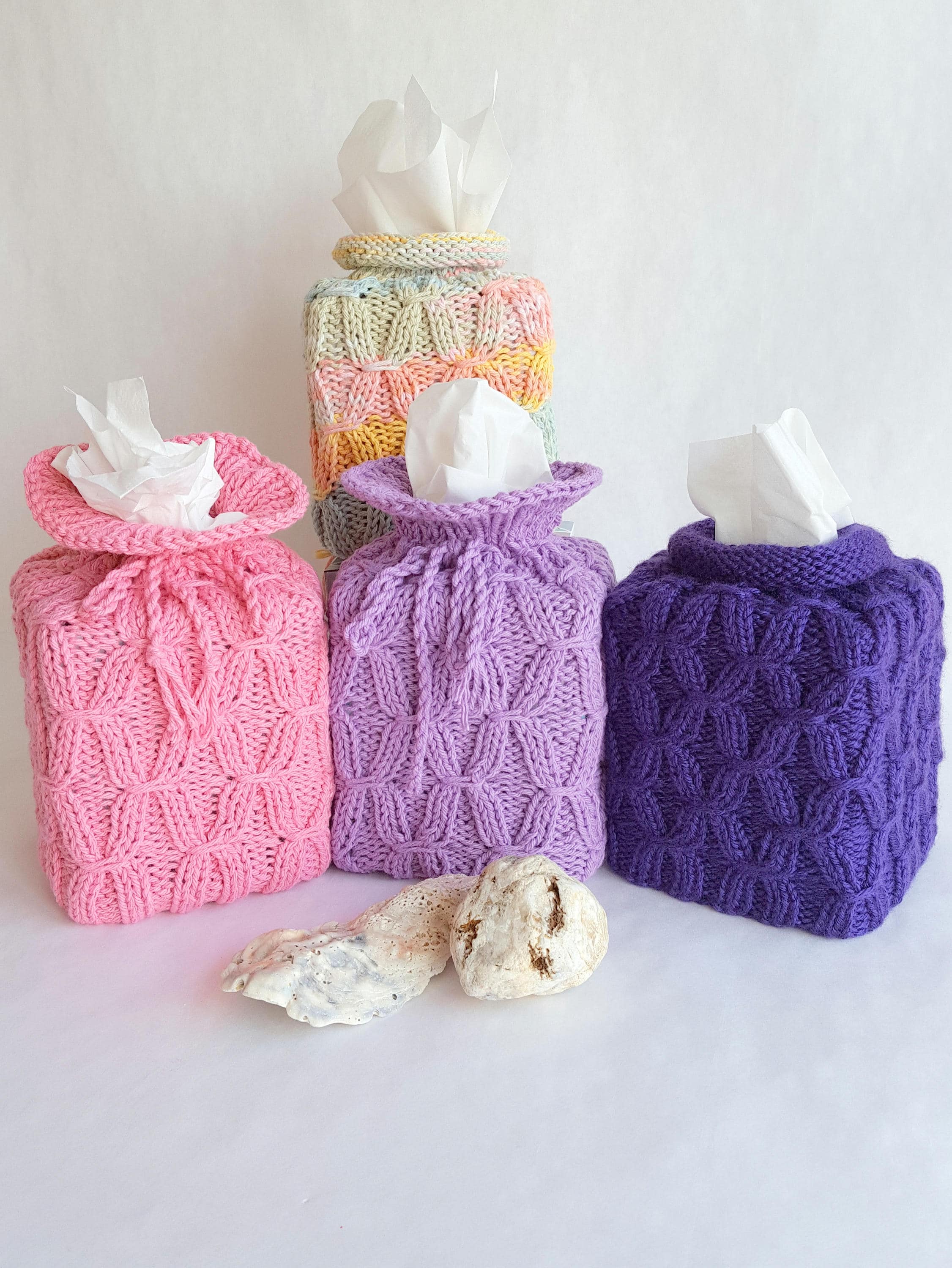Knitted Tissue Box Cover: Acrylic Yarn, Nursery Decor, Made in USA
