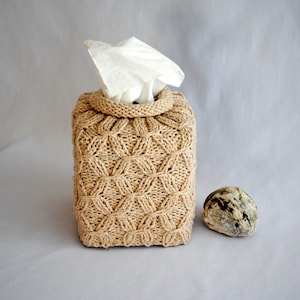 Square Beige Tissue Box Cover Home Decor 100% Reusable Yarn Chic Facial Tissue Box Cover Crochet Tissue Box Sleeve Ready to Go made in USA